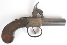 William Hole of Bristol percussion hammer action pocket pistol with named and engraved lock, line