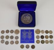 John Pinches London 1972 Royal Anniversary hallmarked silver medal, weight 60g, two Japanese 1984