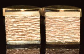 A pair of 9ct gold cufflinks with textured finish, 10g