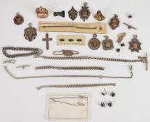 A collection of silver jewellery including Albert/ watch chain, two further sections of watch chain,