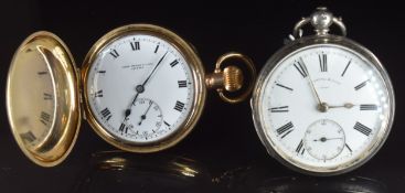 Two pocket watches comprising John Dyson & Sons of Leeds gold plated full hunter and W Potts & Son