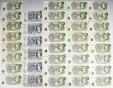 Bank of England J.Q. Hollom £1 and £5 'Series C' banknotes, comprising six £5 notes, one B05Y-prefix