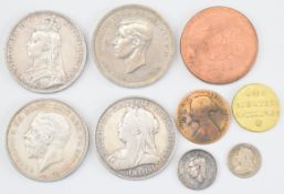 1889 and 1897 Victorian crowns, 1935 and 1951 crowns, 1812 penny token and a small quantity of
