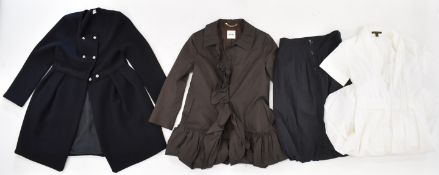 Louis Vuitton white cotton dress, size 40, Louis Vuitton navy skirt, size 40 and two Moschino coat