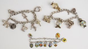 A silver charm bracelet with eight silver charms including 'you're my cup of tea', horse, dog,