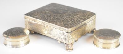 Edward VII hallmarked silver dressing table jewellery box with engraved floral and foliate
