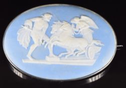 A silver brooch set with a Wedgwood plaque,53g, 7.5 x 5cm