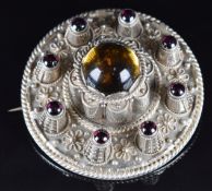 Scottish silver brooch set with cabochons, 58g, 5.2cm