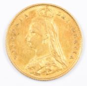 1887 Queen Victoria gold half sovereign with Jubilee head and shield back