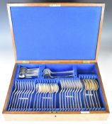 George V hallmarked silver nine place setting canteen of cutlery comprising nine each of table fork,