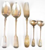 Georgian and Victorian hallmarked silver fiddle pattern cutlery comprising two dessert spoons,