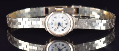 Rone 9ct gold ladies wristwatch with blued hands, gold hour markers and Arabic numerals, white