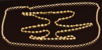 Two 9ct gold chains, one made up of mariner's links and the other circular links, 6.4g, 60 & 50cm
