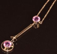Edwardian 9ct rose gold necklace set with paste, maker WBS, 2.5g, 40cm