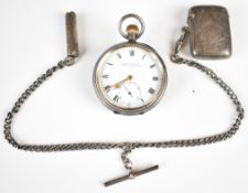 H Samuel hallmarked silver cased Acme lever pocket watch, on hallmarked silver double Albert chain