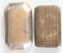 Two Georgian hallmarked silver snuff boxes, one with ribbed decoration (length 5.5cm), marks