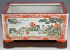 Chinese late 19th/ early 20thC jardinère or planter with figural and landscape scenes surrounded
