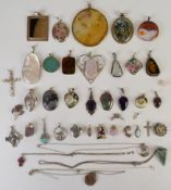 Thirty eight silver pendants including agate, abalone, moss agate, mother of pearl, shell, Celtic