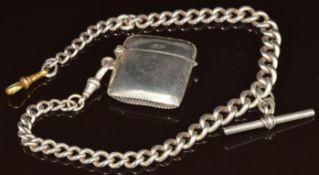 A graduated silver double Albert (Birmingham 1924) and silver vesta case (Birmingham 1907), 60g,