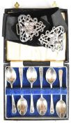 Cased set of six hallmarked silver coffee spoons together with an Edward VII Art Nouveau