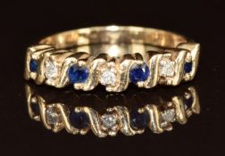 A 14k gold ring set with sapphires and diamonds, 3.3g, size M
