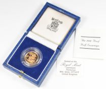 1984 Elizabeth II limited edition (of 22,500) proof gold half sovereign, in original Royal Mint