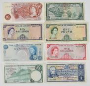 Eight banknotes from Jamaica, Scotland, Isle of Man and the Bank of England, including undated