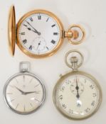 Three keyless winding pocket watches comprising an English gold plated full hunter, Uno nickel