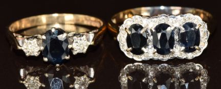 Two 9ct gold rings set with sapphires and diamonds, 5.6g, size T & Q