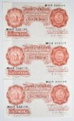 Three consecutive Bank of England L.K. O'Brien 10 Shillings banknotes (Britannia Issue, 1955-