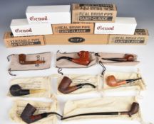 Seven St Claude smoking pipes including Bruyere, names include Noel Balzac, two Ropp Heitage,