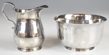 George V hallmarked silver sugar bowl and milk jug, Sheffield 1932 and Birmingham 1930 respectively,