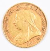 1893 Queen Victoria gold half sovereign with veiled head