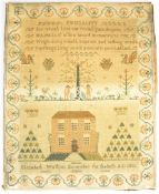 William IV pictorial tapestry sampler by Elizabeth Watkins, dated November 13th 1831, decorated with
