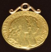 1692 William III gold Guinea with pendant loop, 8.8g