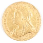 1894 Queen Victoria gold full sovereign with veiled head and Melbourne