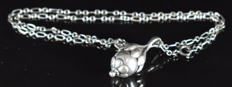 Georg Jensen 1991 heritage silver pendant of organic floral/seed form, on silver chain, 13g, 3cm