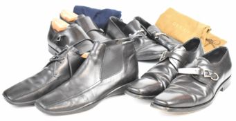Two pairs of Prada black leather gentleman's shoes, a pair of Gucci loafers etc