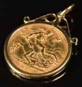 1914 gold half sovereign in 9ct gold pendant mount, 5g