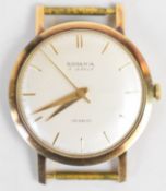 Rodania 9ct gold gentleman's wristwatch with gold hands and hour markers, silver dial and signed