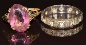 A 9ct gold ring set with paste and a 9ct gold eternity ring, 5.6g, size P