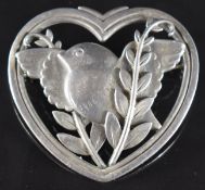 Georg Jensen silver brooch in the form of a wren inside a heart border, 15g, 4cm