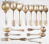 William IV, Victorian and later hallmarked silver cutlery to include tea strainer, fiddle pattern