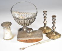 Likely 19th century German silver and cut glass swing handled basket, with possibly Nürnberg