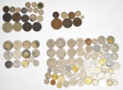 Small collection of base metal and silver British and world coins from 18th, 19th and 20th