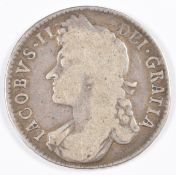 1688 James II halfcrown, second bust with QVARTO to rim