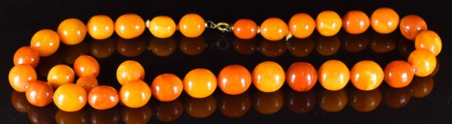 Baltic amber necklace made up of 29 beads, the smallest 10.9 x 13.2mm and the largest 15.4 x 18mm,