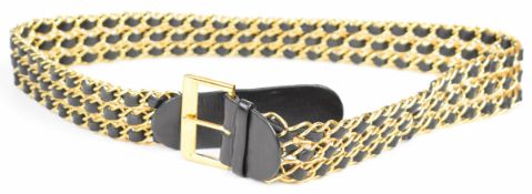 Vintage Chanel leather and gold chain link belt, length 90cm