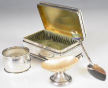 Hallmarked silver dressing table box with engraved decoration, raised on four bun feet, with gilt