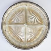 German silver circular salad or similar tray with German 800 grade silver marks, housing four cut